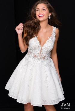 Style JVN45264 Jovani White Size 00 Euphoria Bridal Shower V Neck Cocktail Dress on Queenly