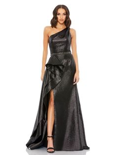 Style 66975D Mac Duggal Purple Size 12 Tall Height Black Tie Pageant Side slit Dress on Queenly