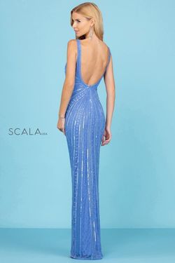 Style 60287 Scala Blue Size 8 Pageant Tall Height Side slit Dress on Queenly
