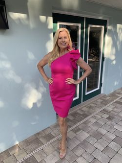 DKNY Pink Size 6 Midi One Shoulder Interview Cocktail Dress on Queenly