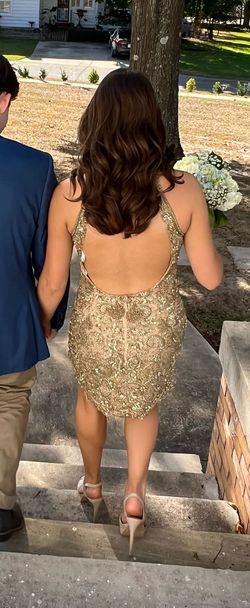 Sherri Hill Gold Size 6 Midi Euphoria Cocktail Dress on Queenly