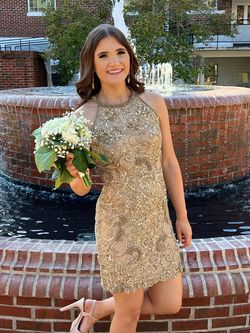 Sherri Hill Gold Size 6 Midi Euphoria Cocktail Dress on Queenly