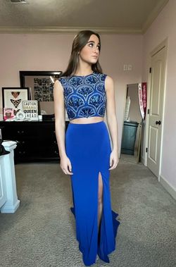 Rachel Allan Blue Size 4 Floor Length Military Straight Dress on Queenly