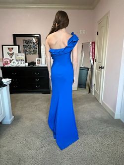 Tarik Ediz Blue Size 4 One Shoulder Floor Length Straight Dress on Queenly