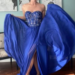 Jovani Royal Blue Size 2 A-line Floor Length Side Slit Straight Dress on Queenly