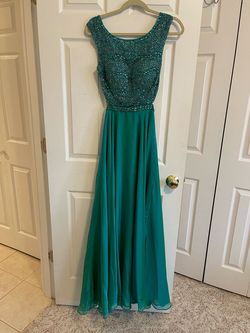 Sherri Hill Green Size 2 Floor Length Teal Straight Dress on Queenly