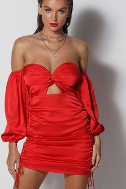 Style RN19-5028 Runaway The Label Red Size 2 Tall Height Sleeves Cocktail Dress on Queenly