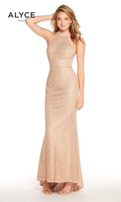 Style 60155 Alyce Paris Gold Size 6 Floor Length Straight Dress on Queenly