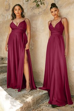 Style 7485 Cinderella Divine Red Size 10 Black Tie Burgundy Side Slit A-line Dress on Queenly