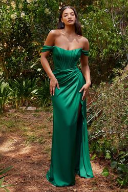 Style 7484 Cinderella Divine Green Size 12 Emerald Corset Silk Tall Height Side slit Dress on Queenly