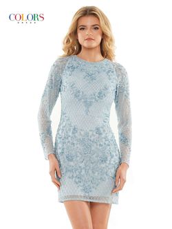Style 2808 Colors Blue Size 12 Long Sleeve Euphoria Tall Height Cocktail Dress on Queenly
