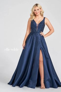 Style EW122021 Ellie Wilde Blue Size 6 Black Tie Navy Side slit Dress on Queenly