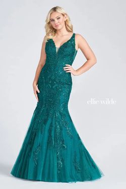 Style EW122034 Ellie Wilde Green Size 16 Floor Length Emerald Mermaid Dress on Queenly