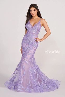 Style EW34110 Ellie Wilde Purple Size 6 Black Tie Pageant V Neck Floor Length Mermaid Dress on Queenly
