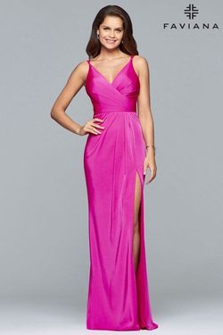 Style 7755 Faviana Pink Size 14 Plus Size Black Tie Side slit Dress on Queenly