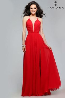 Style 7747 Faviana Red Size 8 Corset V Neck Tall Height A-line Dress on Queenly