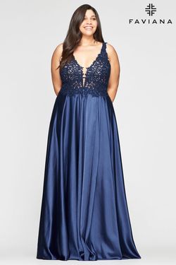 Style 9394 Faviana Blue Size 24 Prom Tall Height A-line Dress on Queenly