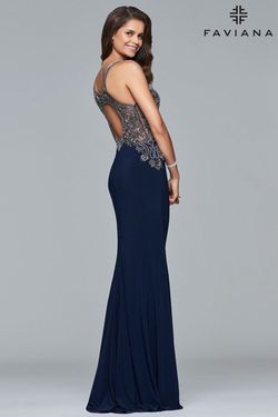 Style S10002 Faviana Blue Size 12 Navy Black Tie Prom Mermaid Dress on Queenly