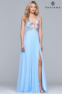 Style 10000 Faviana Blue Size 4 Tall Height Prom Side slit Dress on Queenly