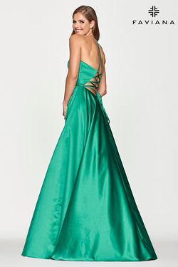 Style S10252 Faviana Green Size 4 Tall Height Black Tie Military A-line Dress on Queenly
