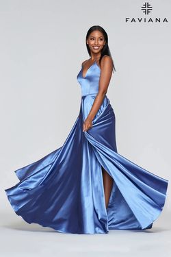 Style S10209 Faviana Blue Size 4 V Neck Tall Height A-line Dress on Queenly