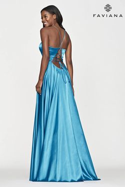 Style S10209 Faviana Blue Size 0 V Neck Tall Height A-line Dress on Queenly