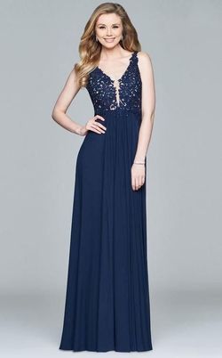 Style 8000 Faviana Blue Size 6 Floor Length Straight Dress on Queenly