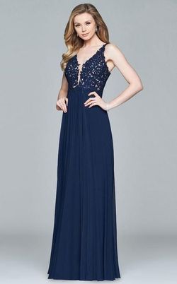 Style 8000 Faviana Blue Size 6 Floor Length Straight Dress on Queenly