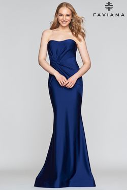 Style S10381 Faviana Blue Size 6 Floor Length Mermaid Dress on Queenly