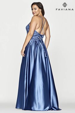 Style 9498 Faviana Blue Size 24 Floor Length Black Tie Plus Size A-line Dress on Queenly