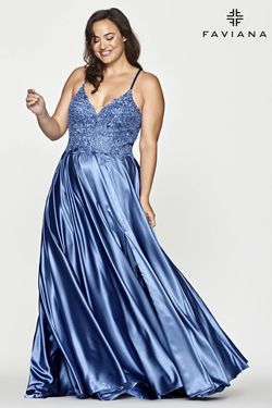 Style 9498 Faviana Blue Size 24 Floor Length Black Tie Plus Size A-line Dress on Queenly