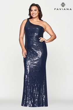 Style 9522 Faviana Blue Size 14 Sequin Floor Length Tall Height Straight Dress on Queenly
