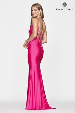 Style S10644 Faviana Hot Pink Size 0 Floor Length Black Tie Straight Dress on Queenly