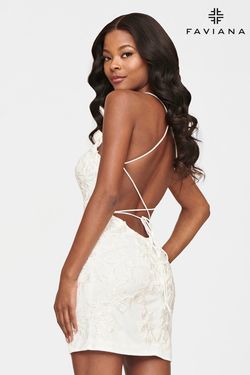 Style S10602 Faviana White Size 2 Bachelorette Lace Bridal Shower Cocktail Dress on Queenly