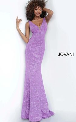 Style 45811 Jovani Purple Size 6 Cut Out Tall Height Mermaid Dress on Queenly