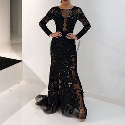 Style 60285 Jovani Black Size 6 Floor Length Mermaid Dress on Queenly