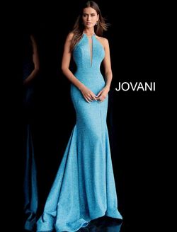 Style 67563 Jovani Blue Size 8 Floor Length Black Tie Mermaid Dress on Queenly