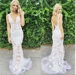 Style 60283 Jovani White Size 8 Floor Length Wedding Mermaid Dress on Queenly