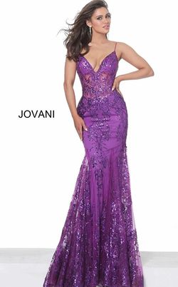 Style 3675 Jovani Purple Size 2 Black Tie Mermaid Dress on Queenly