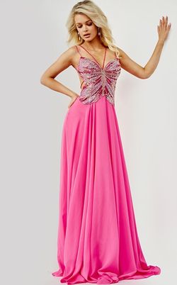 Style 297 Jovani Pink Size 0 Floor Length Black Tie A-line Dress on Queenly