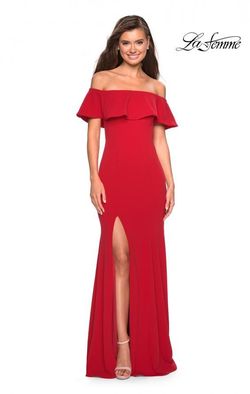 Style 27096 La Femme Red Size 10 Black Tie Prom Side slit Dress on Queenly
