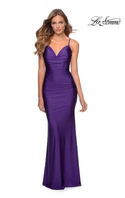 Style 27501 La Femme Purple Size 8 Black Tie Floor Length Mermaid Dress on Queenly