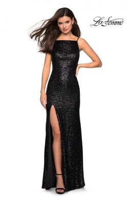 Style 27585 La Femme Silver Size 4 Tall Height Side slit Dress on Queenly