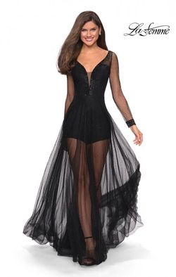 Style 27652 La Femme Black Tie Size 2 Tall Height Prom A-line Dress on Queenly