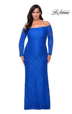 Style 28859 La Femme Blue Size 16 Black Tie Mermaid Dress on Queenly