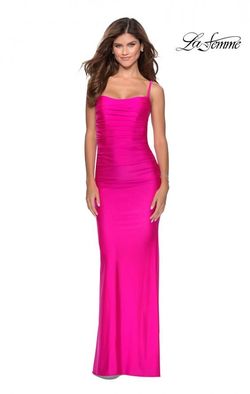 Style 28398 La Femme Pink Size 0 Black Tie Tall Height Mermaid Dress on Queenly