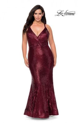 Style 29051 La Femme Red Size 12 Black Tie Mermaid Dress on Queenly