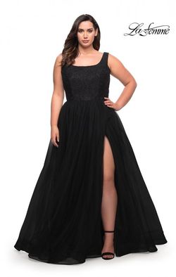 Style 29070 La Femme Black Tie Size 16 Pageant Tall Height A-line Dress on Queenly