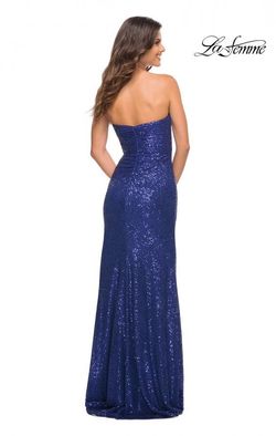 Style 29675 La Femme Blue Size 8 Strapless Black Tie Euphoria Floor Length Side slit Dress on Queenly