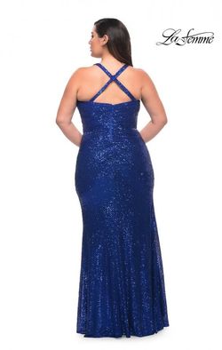 Style 29579 La Femme Blue Size 20 Jewelled Plus Size Side slit Dress on Queenly
